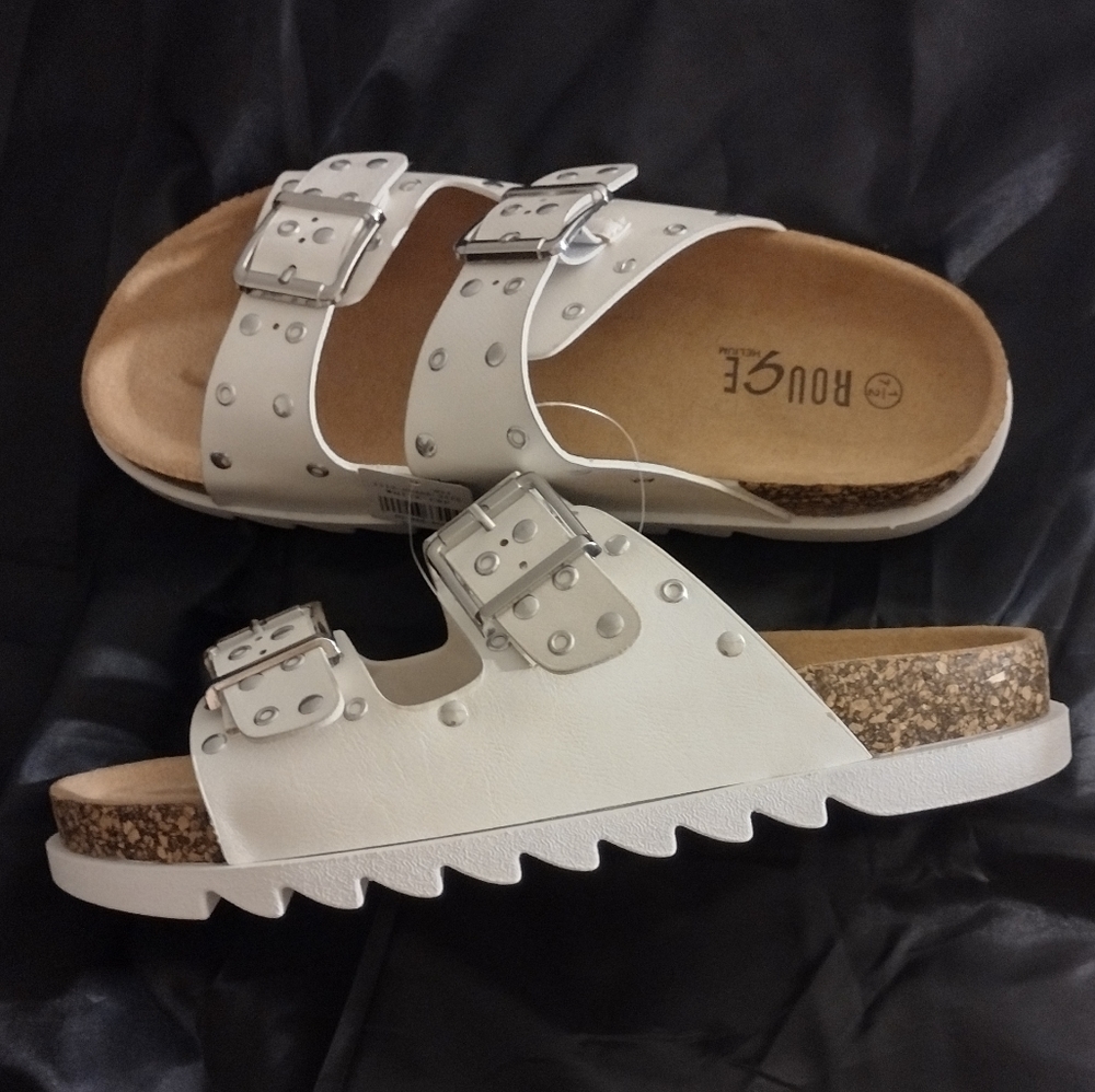 Studded Double Strap White Sandals - Picture 5 of 6